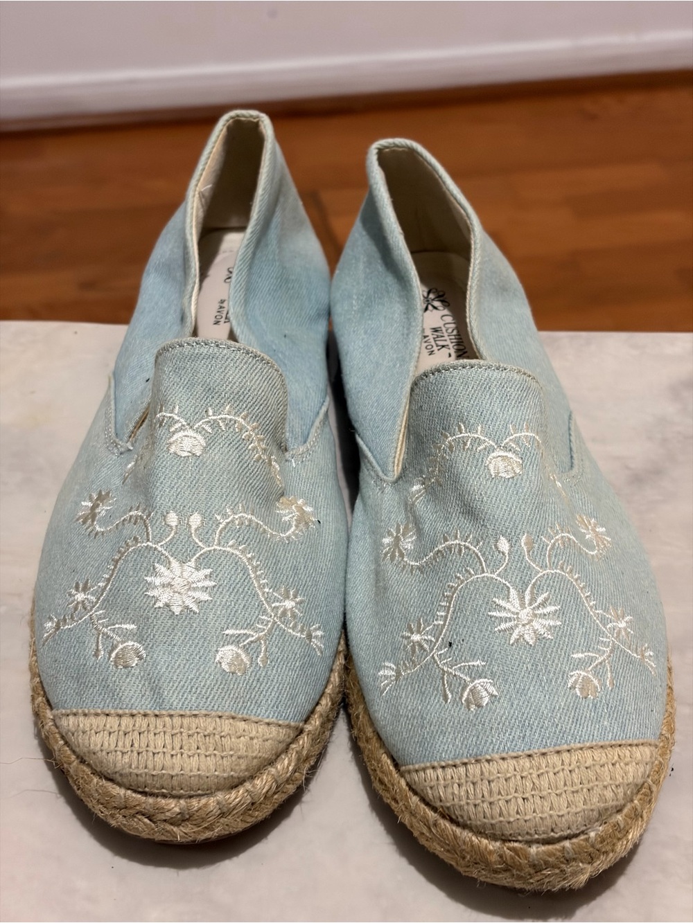 Avon Cushion Walk by Avon Light Blue Embroidered Espadrille Slip-Ons 8